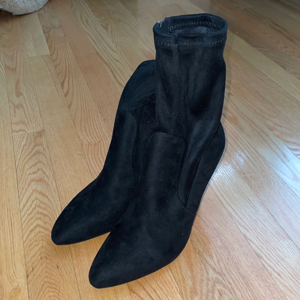 Zara black suede stiletto sock booties